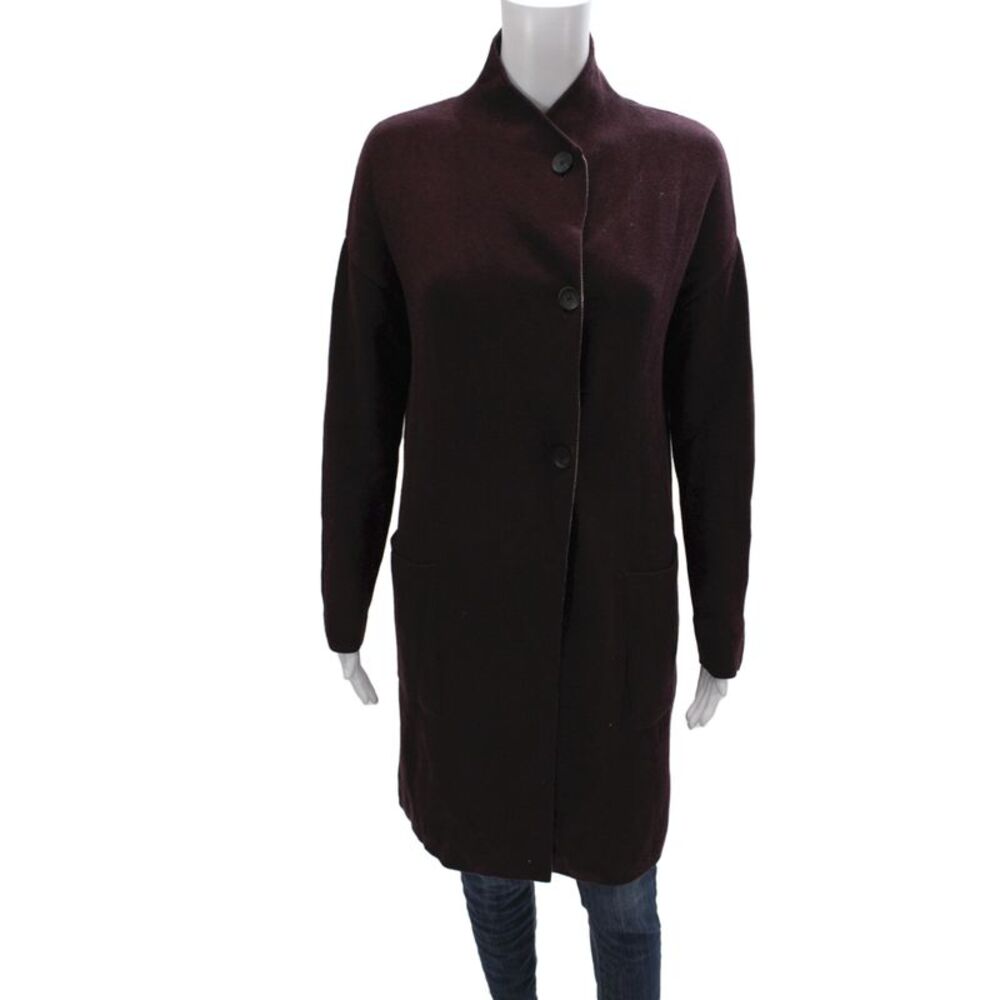 Poetry Women Overcoat Purple Organic Cotton Button Crew Neck Size 2